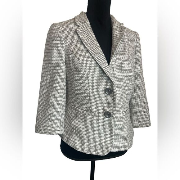 THE LIMITED WOMENS 3/4 SLEEVE BUSINESS BLAZER JACKET GRAY & WHITE SIZE MEDIUM - Picture 7 of 11